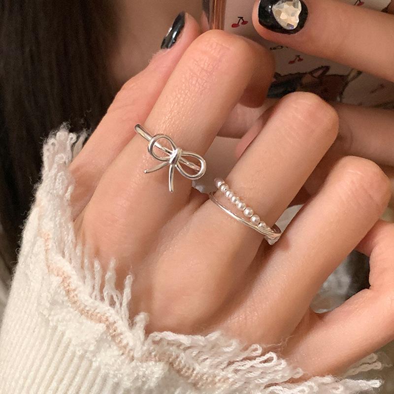 Кольцо Niche Design Bow Pearl Cross Double Ring женское легкое роскошное ретро элегантное индивидуальное кольцо