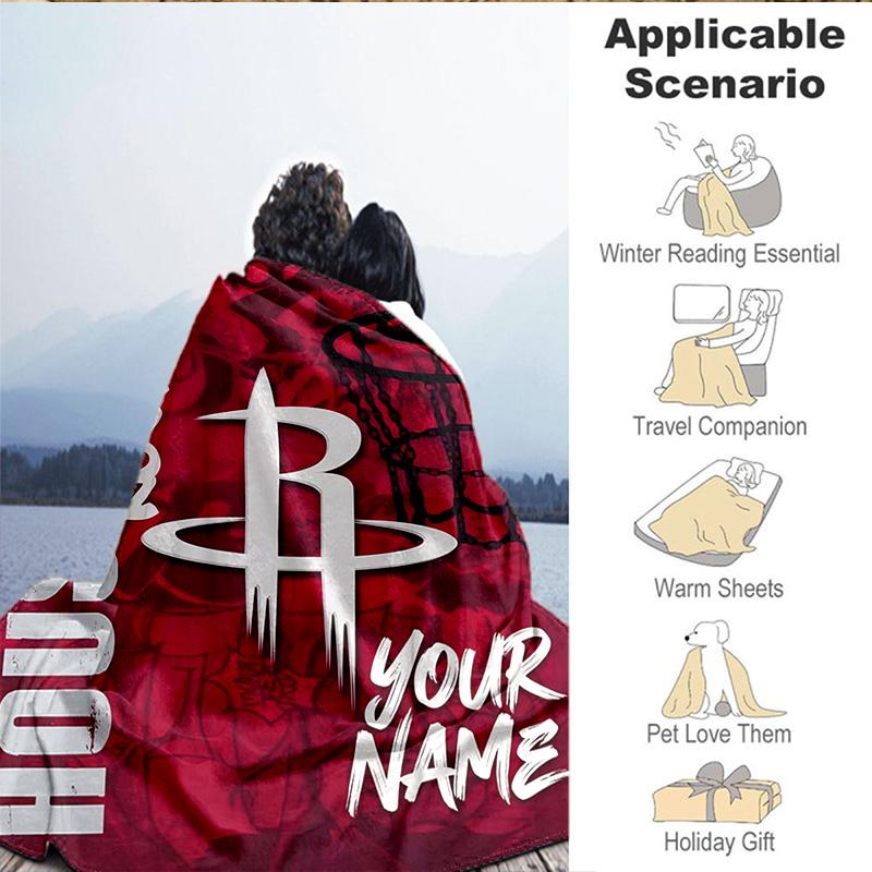 1PC Custom Name Blanket Rockets Basketball Team Flannel blankets Patterns Throw Blanket All-Season Soft Gift for Couch, Bed, Camping, Birthday gifts