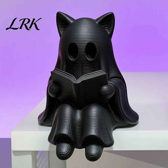 Пластиковая поделка из PLA, 3D-печатная фигурка кота-призрака с книгой, жуткий декоративный элемент для полки, сидящий на книжной полке, Хэллоуин, домашний декор, милый читающий