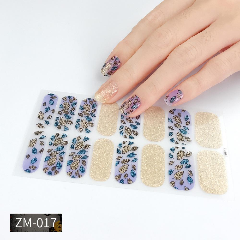 ZM Full Cover No-Cure Gel Nail Wraps, Halloween Style Autumn Winter Nail Stickers, Nail Patch Films