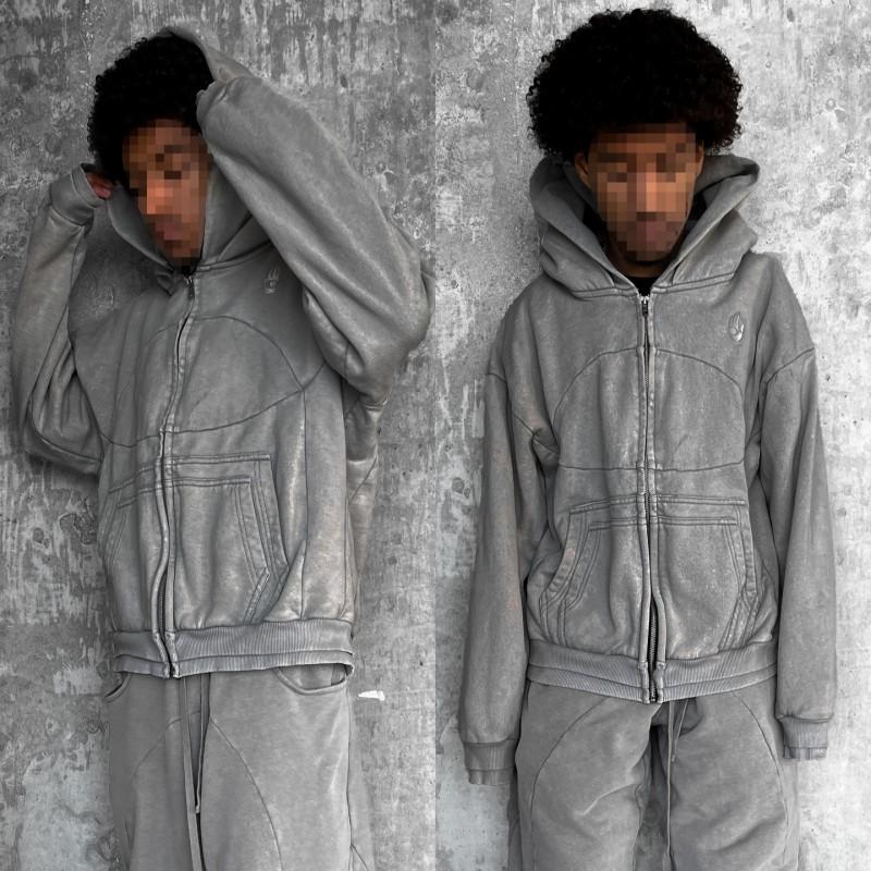 Womens Oversized Hooded Zip-Up Sweatshirt Jacket Solid Color Streetwear Casual Long Sleeve Pullover With Pocket