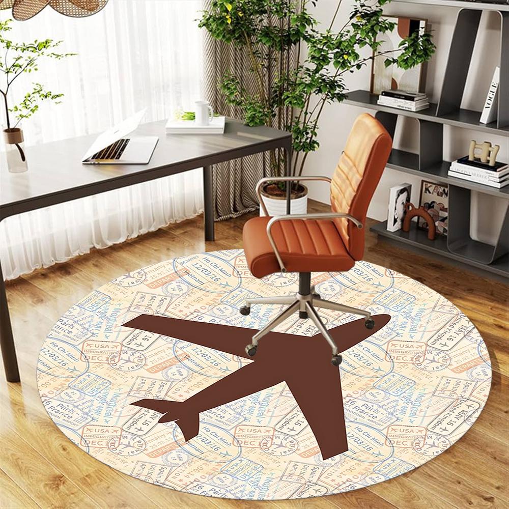 1pc travel stamps Round Chair mat Area Rug - Non-Slip, Floor Mat for Office, Bedroom, and Indoor Decor c1125400
