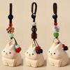 Weave Rope Wooden Carved Rabbit Keychain Beads Car Keyring Cute Wood Rabbit Dolls Pendant  Students