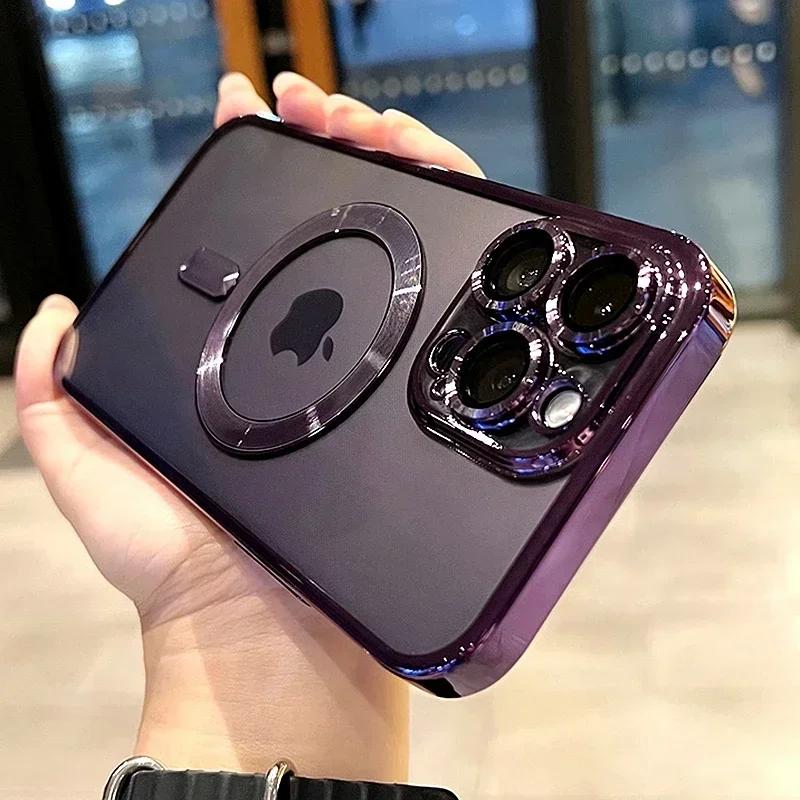 Luxury Transparent Magsafe Wireless Charging Case For iPhone 16 15 14 13 12  Pro Max Plus Magnetic Camera Lens Protector Cover