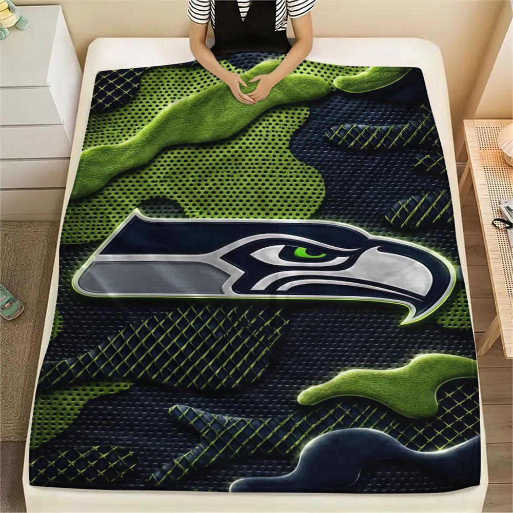 Seahawks Printed Flannel Blanket, soft throw for bedroom sofa, washable, fan merchandise, great gift.