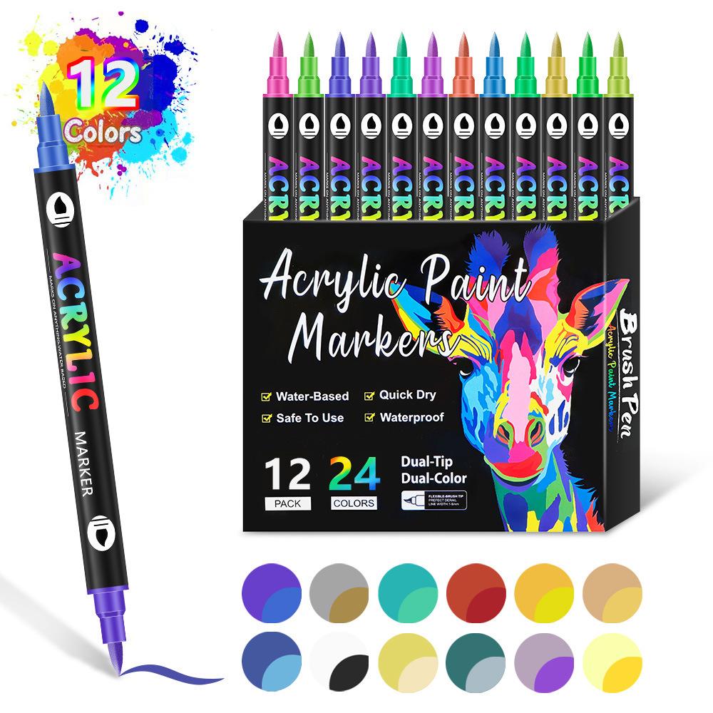 36-Color Dual-Tip Water-Based Acrylic Marker Set for DIY Graffiti