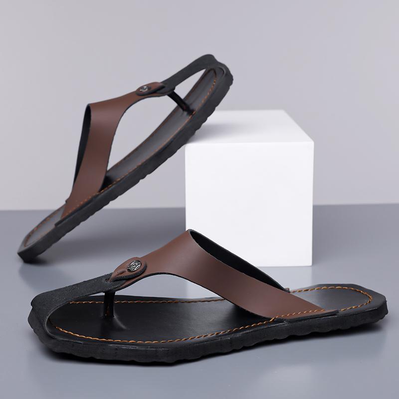 Мужские Черные Кожаные Тапочки Простые Плоские Летние Белые Шлепанцы Сандалии для улицы Коричневые Открытый Носок Пляжная Обувь Большого Размера