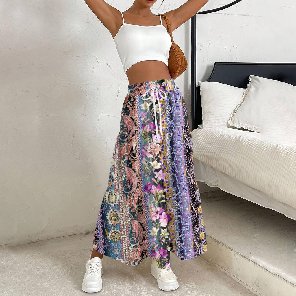 Женская весенняя повседневная длинная юбка с оборками, однотонная юбка, ретро-юбка в складку