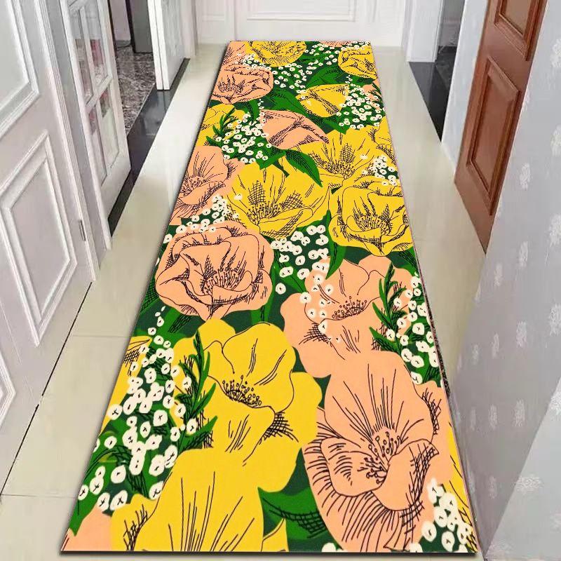 Boho Chic Area Rug Hand Drawn Flower Pattern Mat for Home Decor