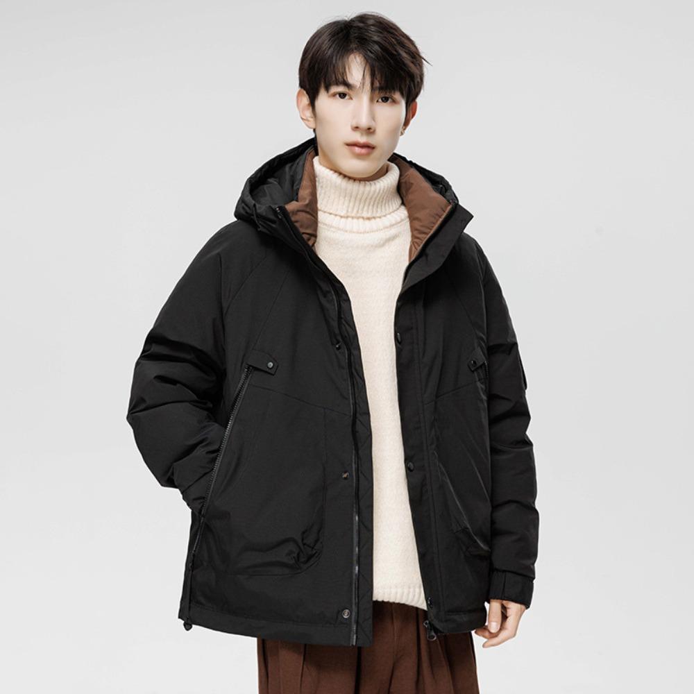 Down Jacket Men's Winter New Trendy Brand Solid Color White Duck Down Thickened Warm Tooling Coat Men's Clothing