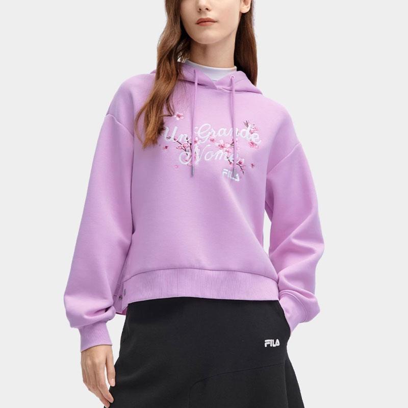 Fila Свободная толстовка с вышивкой цветов для женщин, толстовки, светло-фиолетовая F11W418209F-PR