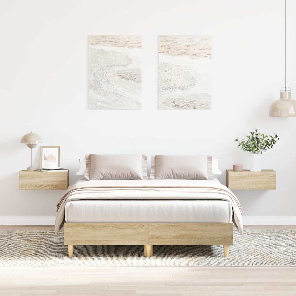 Bed Frame without Mattress Sonoma Oak Finish 120 x 200 cm Engineered Wood