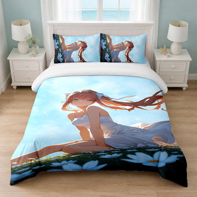 Doki Doki Literature Club Bedroom 3Pcs Bedding Set Soft Bed Sheet Pillowcases Home Bedding Decoration