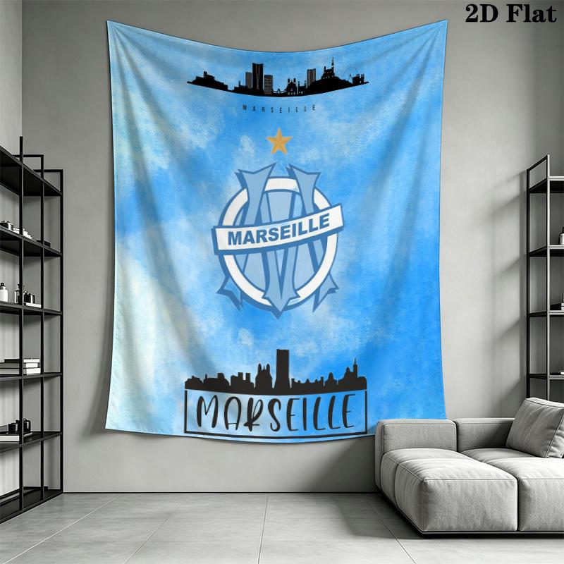 Olympique de Marseille Wall Tapestry Aesthetic Wall Hanging Printed Fabric Blanket Decorative Tapestries for Bedroom Living Room Home Decor
