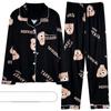 Women Silk Pajamas Set Long Sleeve Cardigan Sleepwear Cute Cartoon Bear Loungewear Winter Casual Home Wear