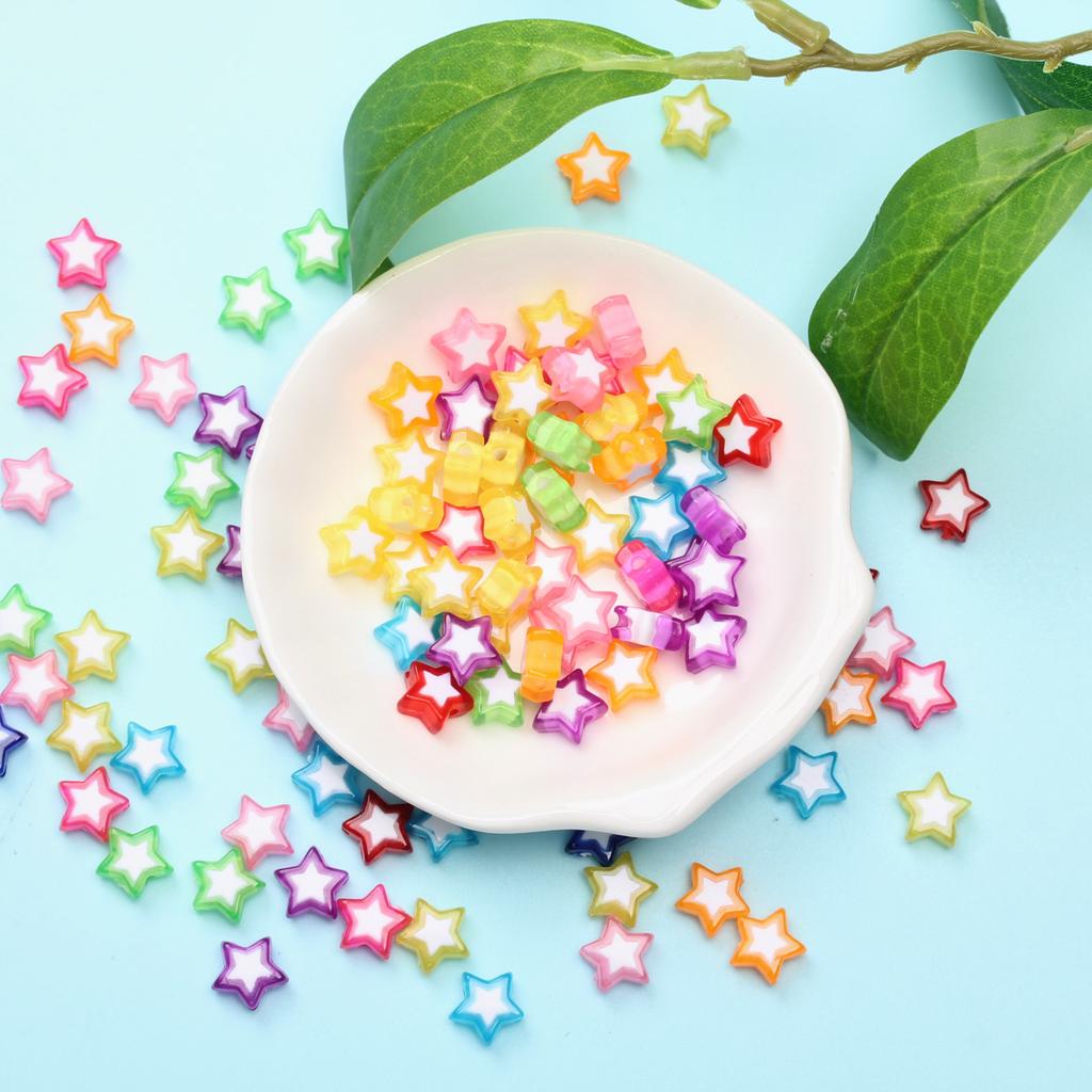 Unisex Fashion Loose Beads 100PCS Handmade Material Acrylic Beads Handcraft 10mm Beads for DIY Heart Star Beads Jewelry Making Accessories