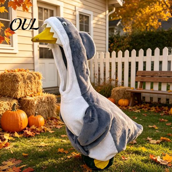 Cute Gray Shark Goose Clothes Porch Outfit, Costume with 3D Fin Durable Statue Suit Design for 23" Gooses Decoration, Patio Yard Garden Lawn