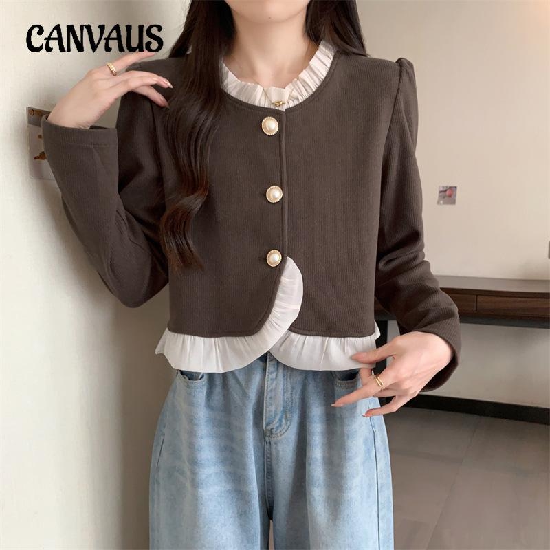 Весенне-осенняя женская куртка с длинным рукавом и оборками, однотонная, темпераментная