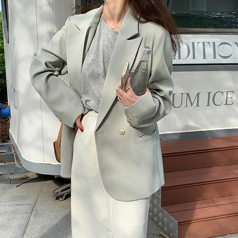 Тонкий пиджак, женский и осенний двубортный удобный однотонный костюм, топы, повседневное пальто