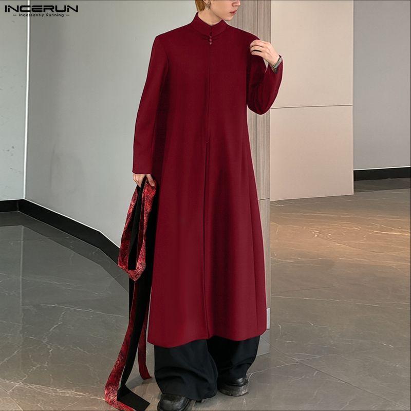 INCERUN Мужские топы с длинным рукавом, на молнии спереди, однотонные, повседневные, свободного кроя, удлиненные туники