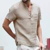Новая повседневная льняная однотонная полуоткрытая рубашка мужская одежда