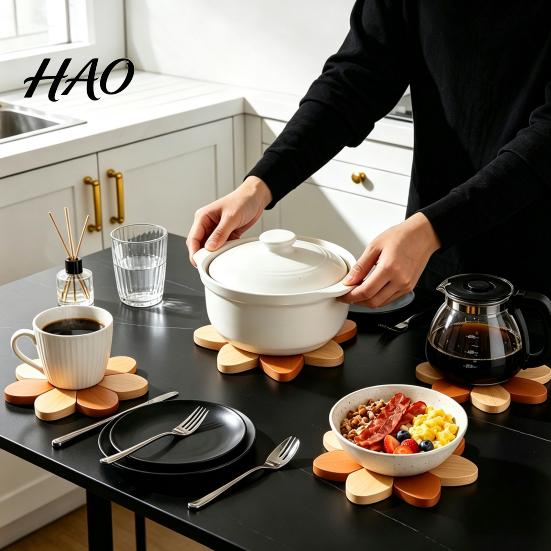 Heat Resistant Trivets for Countertops Sunflower Hot Dishes, Beech Wood Pot Holder, Holders Decorative Tree Stand Table Protection Mats Pots And Pans