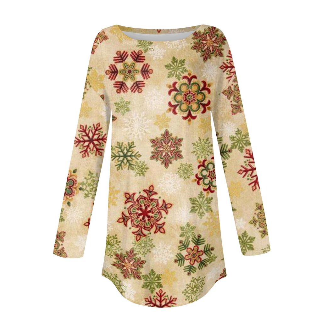 Tee Shirts For Women Fall Casual Long Sleeve Shirts Sweatshirt Vintage Graphic Printing Top Pullover Christmas