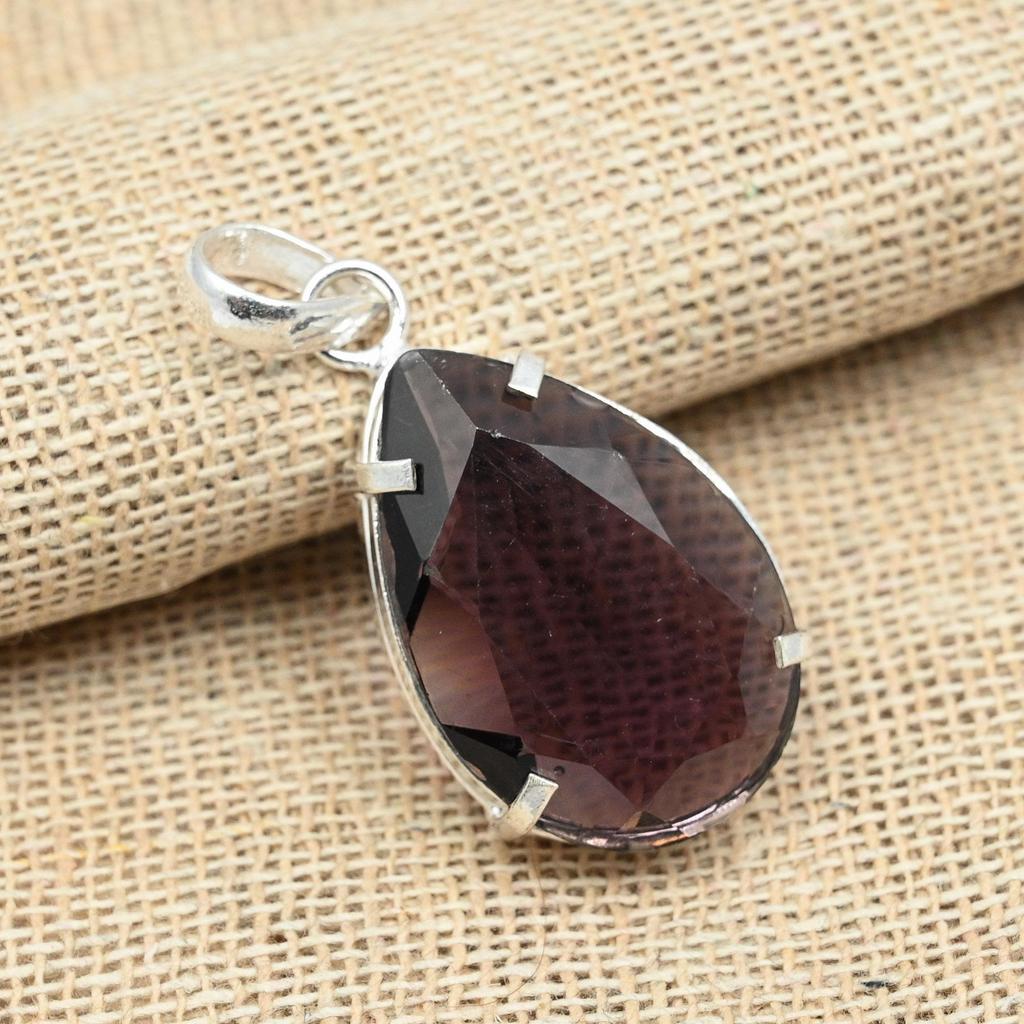 Faceted Amethyst Gemstone 925 Sterling Silver Handmade Gorgeous Pendant Jewelry