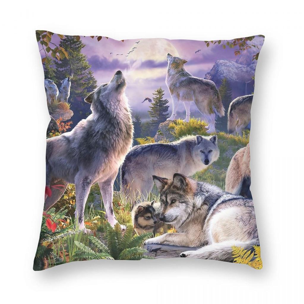 Wolf Pack Square Pillowcase Polyester Linen Velvet Pattern Zip Decor Home Cushion Cover