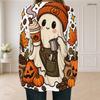 Women Plus Size Square Neck Long Sleeve Halloween Printed Button Detail Faux Two Piece T Shirt