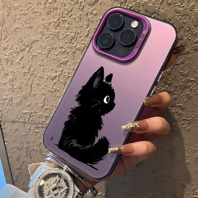 Милый маленький черный кот для чехла мобильного телефона iPhone 16 Pro Apple 15 простой стиль 14 противоударный 13/12/11 новый X