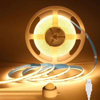 Светодиодная лента COB USB 5 В с датчиком движения PIR, 320 светодиодов/м, линейная лента с регулируемой яркостью для дома, лестницы, шкафа, кухни, декора