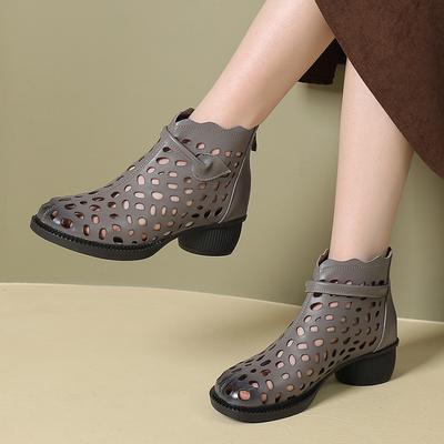 Модные летние ботильоны GKTINOO 2025 из натуральной кожи, женские туфли на среднем каблуке, сандалии, ботинки на молнии сзади, с вырезами, дышащие, Mujer Zapatos