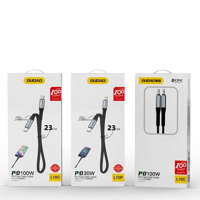 Flat cable short for iPhone USBC Lightning L10P PD 20W 23cm black