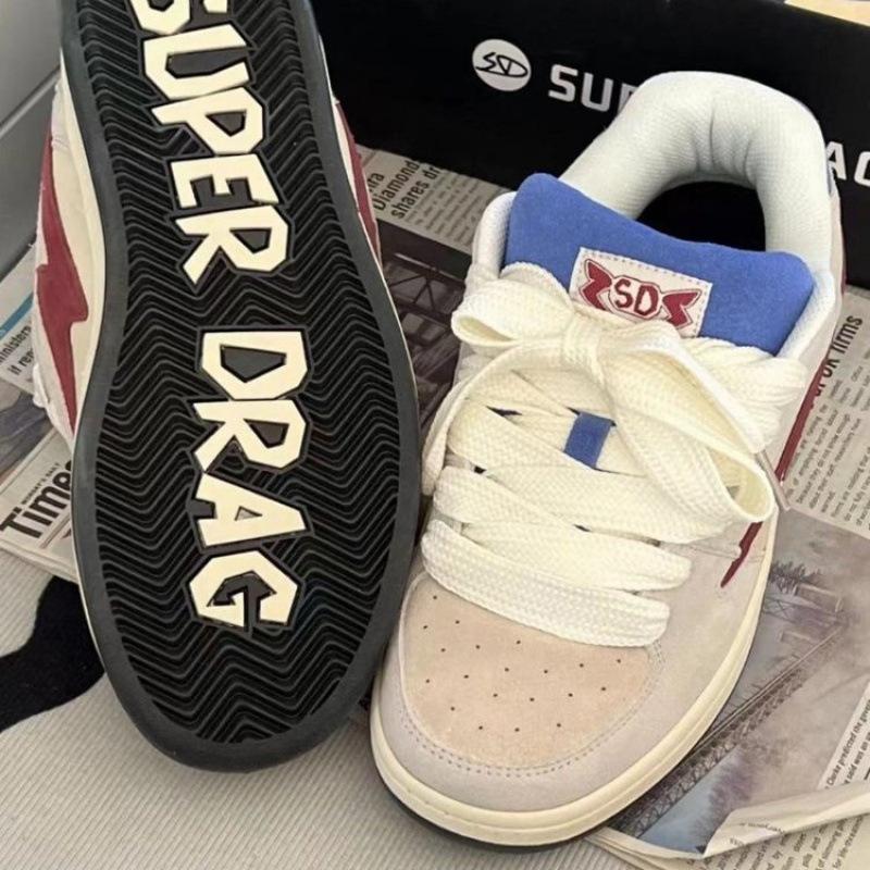 Супер тянущиеся кроссовки для хлеба флип мех сплайсинг ретро скейтборд обувь женская низкая повседневная обувь прилив молния письмо ниша скейтборд обувь