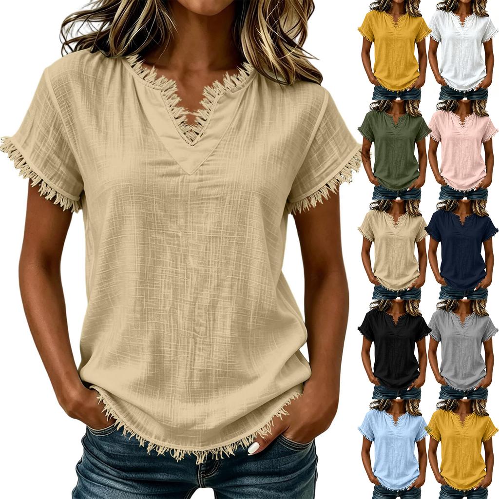 Женская повседневная блузка с V-образным вырезом, коротким рукавом, свободным подолом, легкая, для повседневной носки, офиса, путешествий