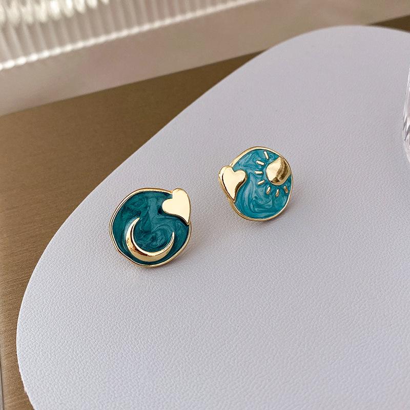 Asymmetric Sun Moon Earrings