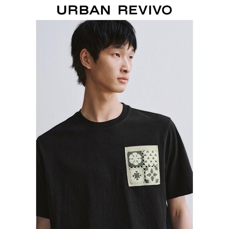 UR Summer Casual Cotton Crew Neck T-Shirt with Chest Patch