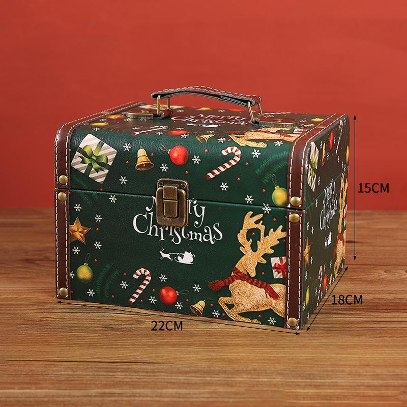 Рождественская коробка для конфет, винтажная коробка для упаковки ювелирных изделий из искусственной кожи с замком, размер S/M/L, деревянная коробка для хранения разных сокровищ с ручкой