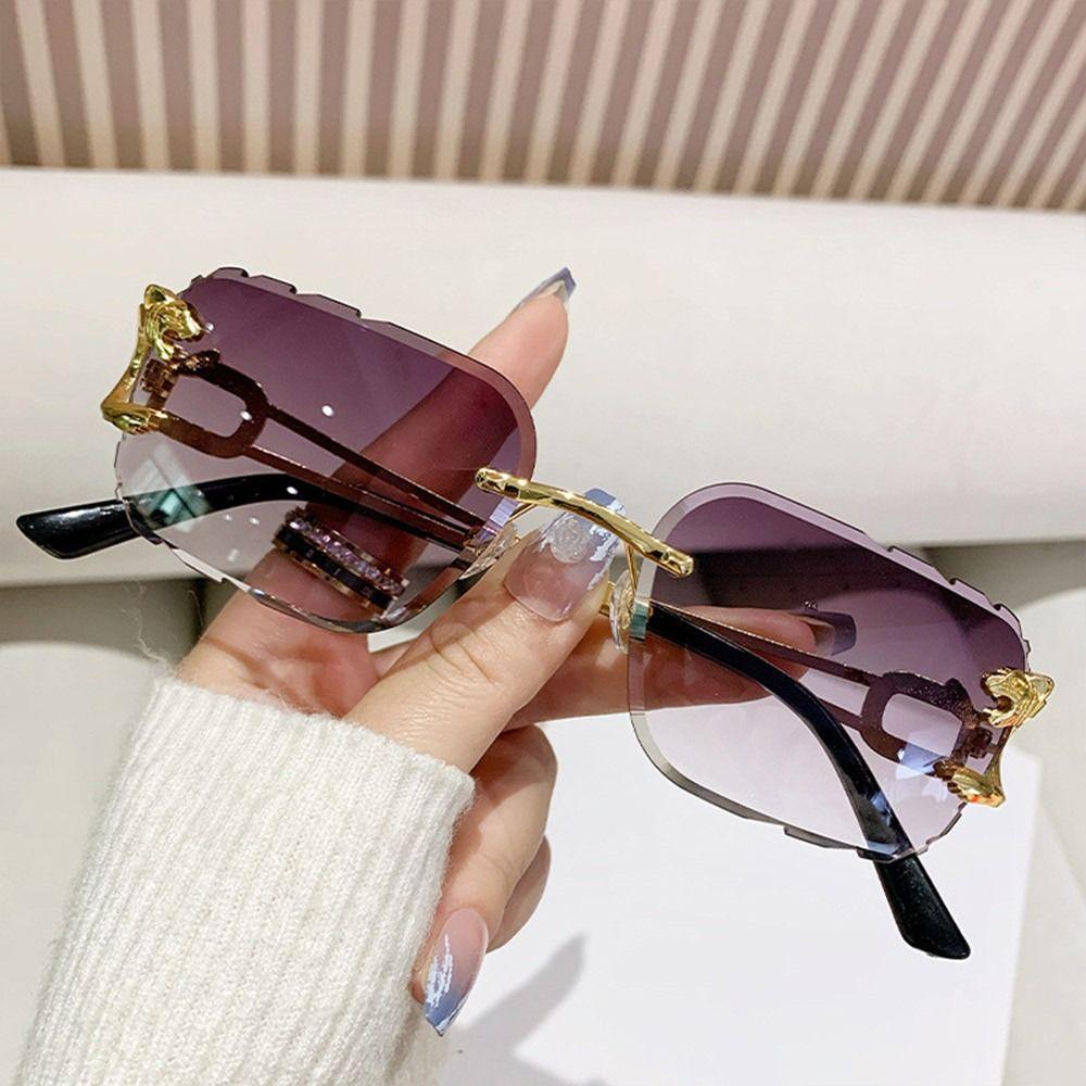 Unique Rimless Cut Edge Sunglasses Metal Temples Uv400 Rectangle Sun Glasses Retro Shades Daily Party Holiday Outdoor