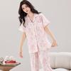Spring and summer cotton and silk thin pajamas women's short-sleeved trousers set V-neck Korean version lapel button cardigan pajamas