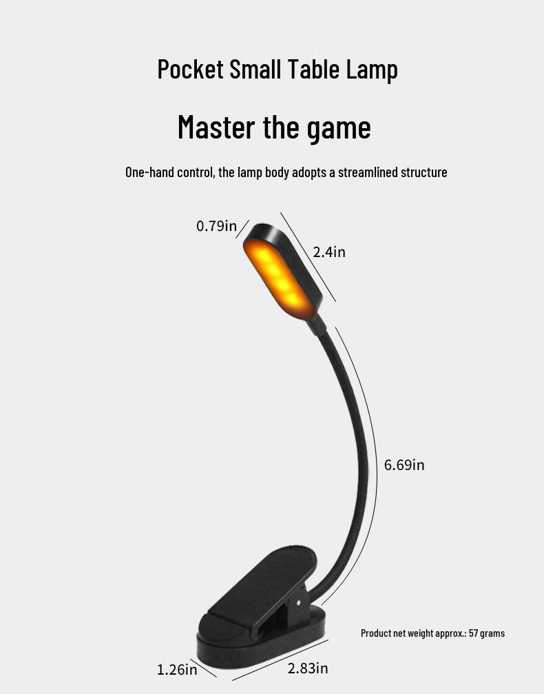 Светодиодная лампа-клипса для чтения с USB-подзарядкой: Защита глаз, Портативный мини-настольный светильник для студентов и ночного чтения