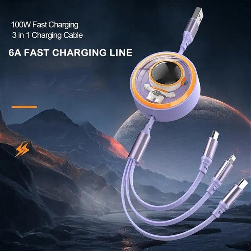 3 In 1 5A Super Fast Charging Data Cable Suitable For IPHONE Huawei Samsung Xiaomi Poco Mobile Phone Telescopic Charging Cable