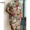 Мужские комплекты рубашек 3D-принт Ретро цветочный Короткий рукав Повседневные Оверсайз Пляжные шорты Летняя уличная одежда Гавайские костюмы Одежда