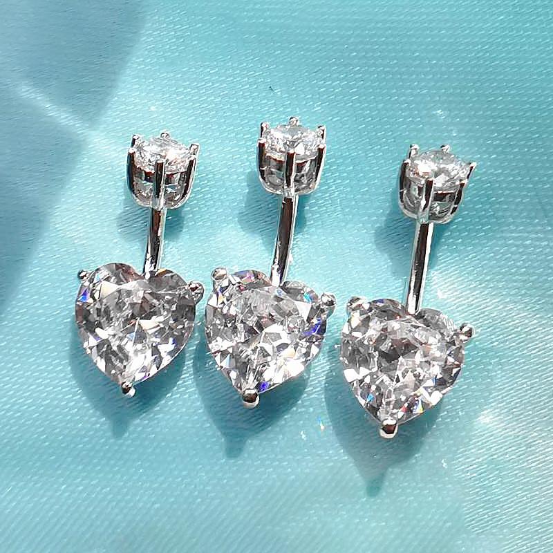 Fashion Trendy Belly Button Rings S925 Sterling Silver Platinum Plated Heart Shape CZ Navel Piercing Sexy Wedding Gift Body