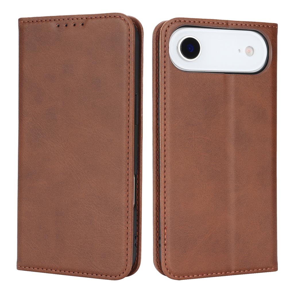 For iPhone 17 Air Case PU Leather Calf Textured Magnetic Closing Smart Phone Cover