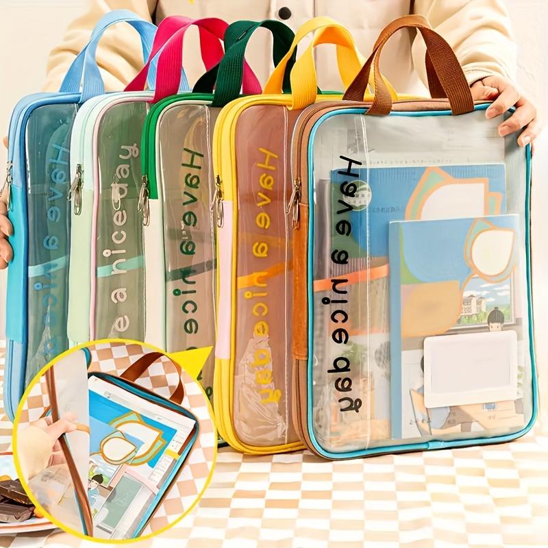 1PC Homework & College Papers Storage Pouch for Books Documents DIY Arts and Crafts Scrapbook Paper Transparent Zipper Document File Pouch