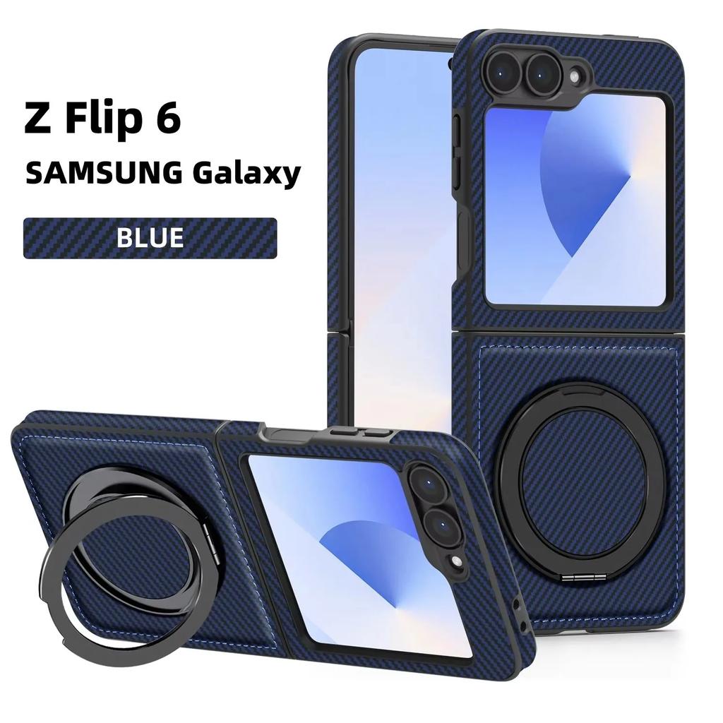 Для Samsung Galaxy Z Flip 7 6 5 4 3 Роскошный Магнитный Жесткий Чехол с Текстурой Углеродного Волокна с Держателем-Кольцом Подставка для Телефона Совместимая Обложка