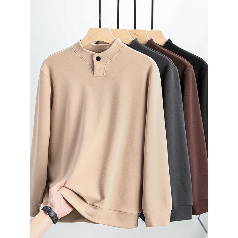 Live Streaming Cross-Border Hot-Selling Middle-Aged Men's Double-Sided De Velvet Sweatshirt Long Sleeve T-Shirt Autumn Winter Thickened Top Base
