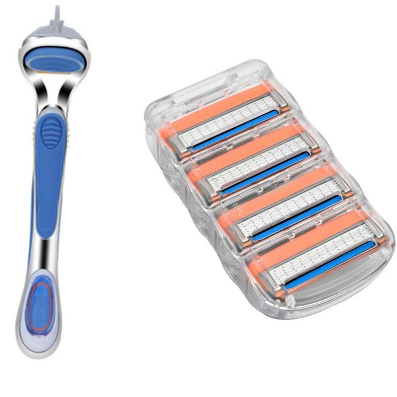1Pc Men's Razor Handle + 4Pcs Blade Refills
